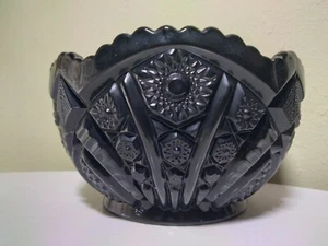 Tiara Indiana Glass Black Monarch Paneled Daisy 8 1/2" Center Bowl - Picture 1 of 6