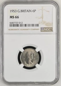 Great Britain 6 Pence 1953 NGC MS 66 - Picture 1 of 2