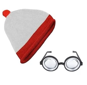 Red & White Striped Fancy Dress Hat And Nerd Glasses Costume World Book Wally - Picture 1 of 5