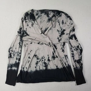 Rock & Republic T-Shirt Womens Small S Long Sleeve V-Neck Pullover Gray Black - Picture 1 of 8