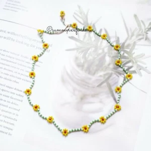 Roxanne Assoulin Necklace Bead Daisy Necklace Green Yellow Flower Bloom - Picture 1 of 6