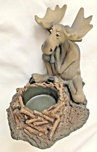 Brown BEAR FOOTS 5.5 X 7" Humor Moose Sitting Figurine Candle Holder - Picture 1 of 4