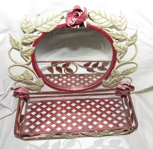 Wrought Iron Wall Mirror/Planter/Shelf w/3D Roses - Frame Wall Mirror w/Planter - Picture 1 of 7