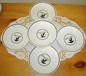 Vintage Syracuse China RESTAURANT Orange POPPY Flowers 6" Saucers ~ Set of 5 ~ - Picture 1 of 9