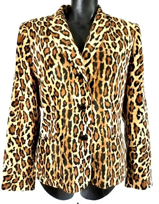Chaqueta Blazer Estampado Leopardo Para Mujer Talla 10 Suave Pila Baja “piel” de Kasper & Co Foto 1 de 4