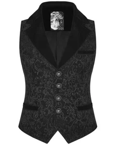 Punk Rave Mens Vest Waistcoat Black Jacquard Velvet Goth Steampunk Victorian VTG - Picture 1 of 12