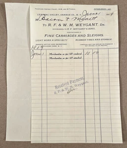 Central Valley NY: 1909 R.F.& W.M. WEYGANT CARRIAGES/SLEIGHS Billhead, Statement - Picture 1 of 3
