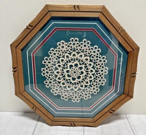 Framed Doily Lace Wood octagon shape 15 inch matted - Picture 1 of 10