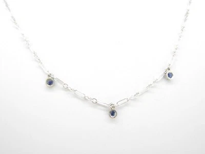 Collar cadena oro blanco 14k 15 pulgadas con 3 zafiros azules colgantes integrados Foto 1 de 3