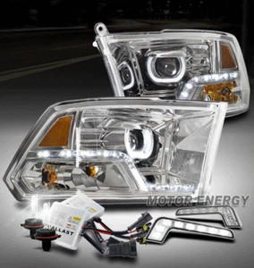 FOR 09-18 DODGE RAM MONO-EYE HALO LED CHROME PROJECTOR HEADLIGHT W/DRL+XENON HID - Picture 1 of 4