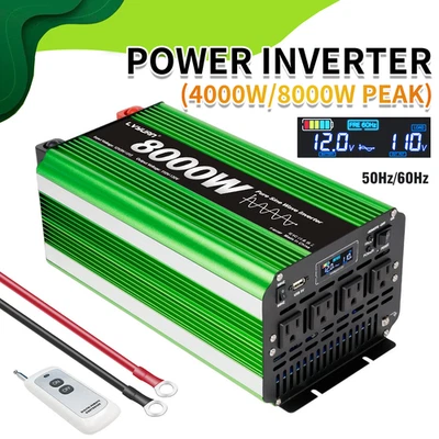 4000W 8000W Peak Pure Sine Wave Power Inverter DC 12V to 110V AC Car Inverter - Image 1 of 4