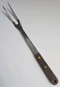 Robinson Meat Serving Fork Stainless 2-Tine 12.25" Total Length Wood Handle USA - Picture 1 of 7