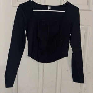 BP Shirt Damen Medium schwarz Pullover bauchfreies Oberteil Stretch Langarm eckiger Ausschnitt - Bild 1 von 4