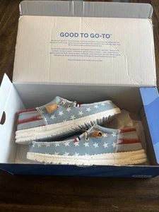 Hey Dude Wally Americana "Denim Star" - New Size 7 Mens 8.5 Women - Picture 1 of 2