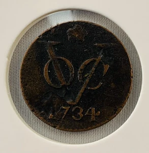 Moneda León 1734 Holandesa Holandesa Colonial VOC Duit Holanda “New York Penny” - Imagen 1 de 4