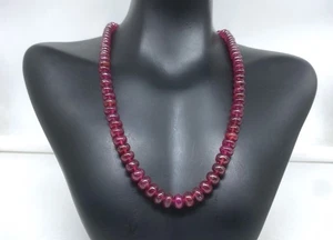 Pink Ruby Necklace – 20” Plain Smooth 8-10mm Oval Beads Jewelry Gift - Picture 1 of 5
