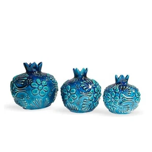 Ceramic Vase Pomegranate Trio Ocean Blue 11 / 9 / 8cm - Picture 1 of 4