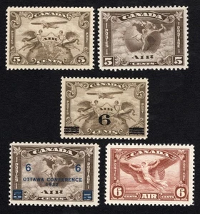 MH 1928/35 Classic Canadian Airmail Postage Stamp Set, Scott #C1* / #C5* - Picture 1 of 3