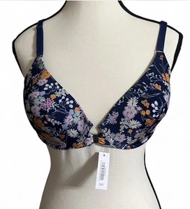 Adore Me Bra Sz 34D Navy Floral Bra w/Lace Feminine Cottagecore Fairy - Picture 1 of 8