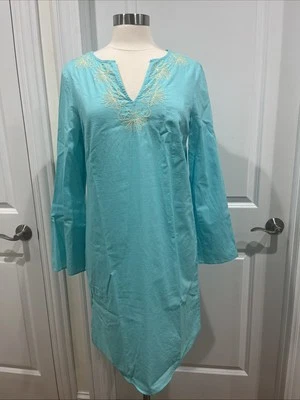 Túnica Lilly Pulitzer Elina cobertura transparente bordada azul algodão tamanho médio - Imagem 1 de 4