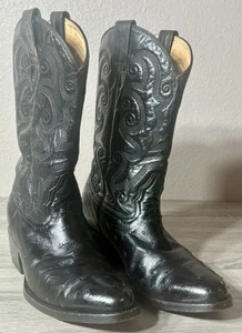 Vintage Pecos Bill schwarz Feder Straußenleder Cowboystiefel Herren 9EE Mexiko gebraucht, in einwandfreiem Zustand - Bild 1 von 15