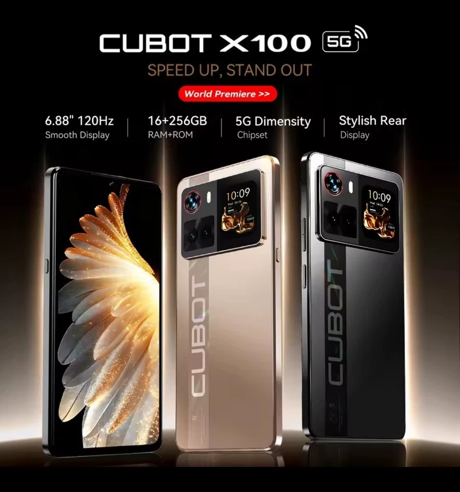 Cubot X100 5G 16+256GB Black Dual Screen 6.88" DualSim 64MP NFC Android 15 Phone - Image 1 of 4