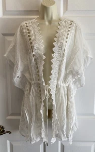 Top kimono boho de ganchillo manga corta con ribete de encaje blanco Battenberg Elan para mujer S - Imagen 1 de 10