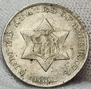1852 Three Cent Silver Piece - Trime - Pre Civil War, Type 1 - R52-Ta - Picture 1 of 4
