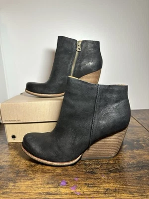 Botas de tornozelo femininas Kork Ease Natalya couro camurça preto anabela tamanho 6.5 salto - Imagem 1 de 4