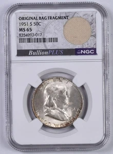 1951-S Franklin Silver Half Dollar - NGC MS65 - Bullion Plus Bag Fragment  - Picture 1 of 2