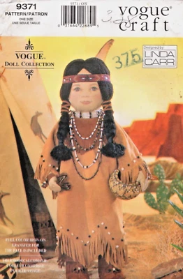 Native American 18" Doll and Clothes, Vogue Sewing Pattern 9371 Linda Carr UNCUT - Image 1 of 2