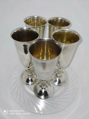 Ollas españolas antiguas vintage, cinco maravillosas tazas plateadas hechas a mano. Foto 1 de 4