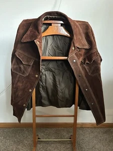 RARE VTG ~ 70s JCPenny Men's Brown Leather Snap Button Western Jacket Sz 40 - Picture 1 of 19