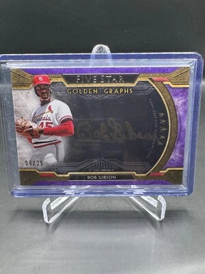 2018 FIVE STARS!  BOB GIBSON!  ON-CARD GOLD AUTO!  #/25!  PURPLE!  CARDINALS! - Image 1 of 2