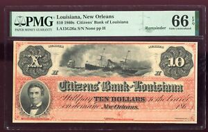 $10 1860s Citizens' Bank of Louisiana, New Orleans Remainder PMG 66 EPQ