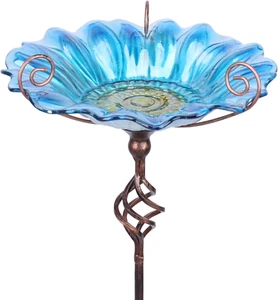 Bird Baths for Outdoors, Outdoor Bird Bath,Glass Birdbath Sunflower Bird Feeders - Picture 1 of 12
