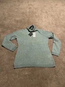 NEW Charter Club Luxury 100% Cashmere Sweater Women Medium Green Turtleneck - Picture 1 of 8
