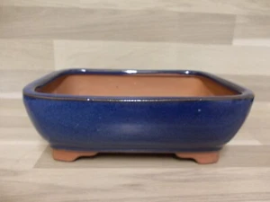 Bonsai - Schale aus Ton Rechteckig abgerundet 20,5 x 15,5x 7cm , Blau glasiert - Picture 1 of 4