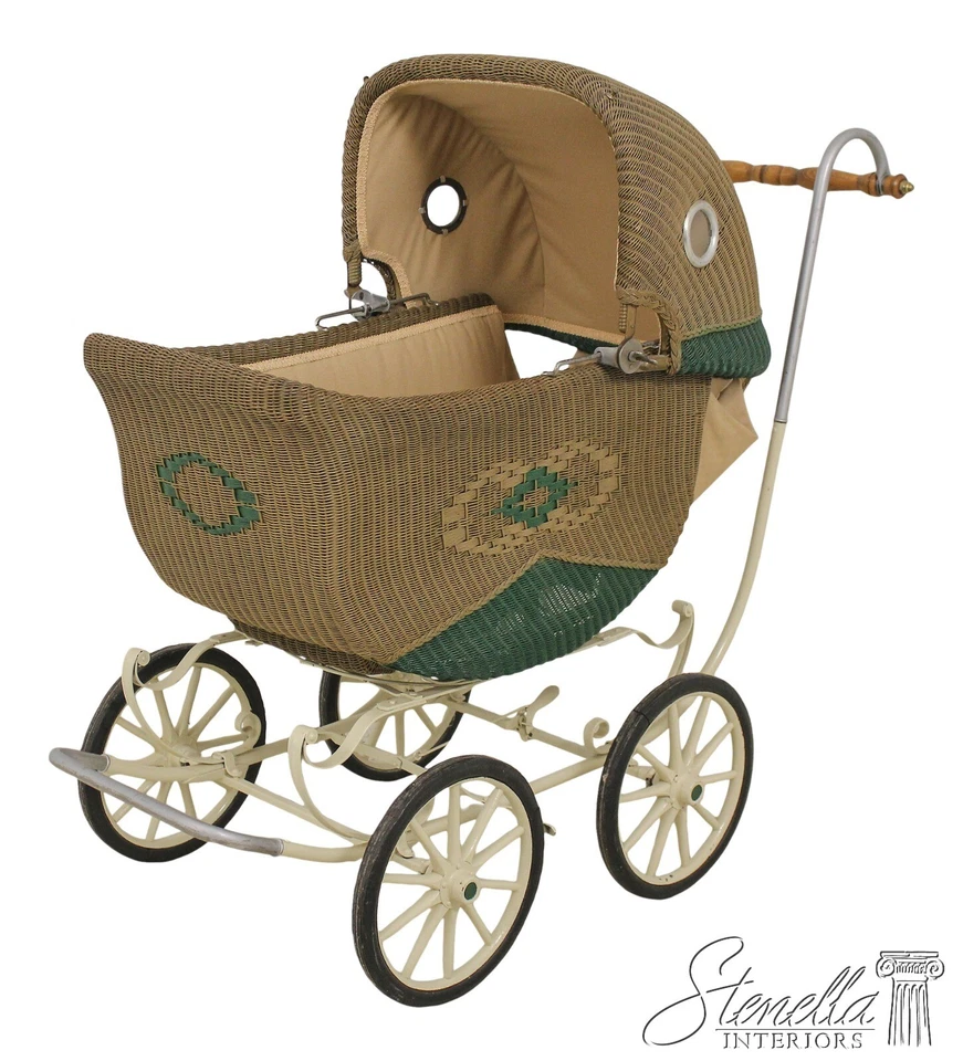 F58931EC: Vintage Victorian Era Wicker Baby Carriage - Image 1 of 4
