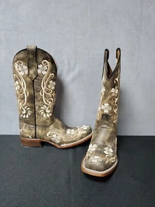 Circle G By Corral Ladies Cowhide Square Toe Leather Cowgirl Boots Honey Sz 7.5 - Picture 1 of 15