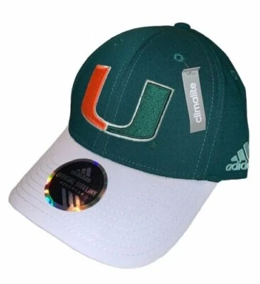 Miami Hurricanes Adidas Climalite Oficial Lateral Flex Fit Sombrero Verde S/M ¡NUEVO! Foto 1 de 4
