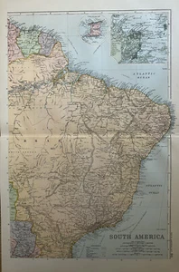 1893 Brazil with inset of Rio De Janeiro Antique Map by G.W. Bacon - Picture 1 of 3