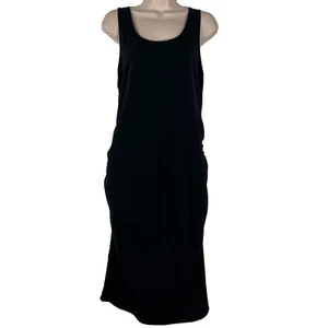 Isabel Maternity Dress Women's Large Below Knee Midi Sleeveless Ruched Black - Picture 1 of 11