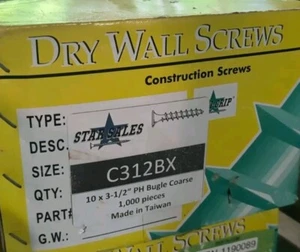 (1000) Phillips Bugle Head 10 x 3-1/2 Coarse Drywall Screw Black - Picture 1 of 2