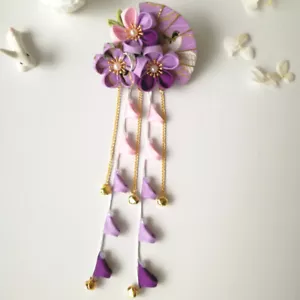 Hecho a mano Sakura Kanzashi niña kimono japonés borla clip para cabello boda - Imagen 1 de 17
