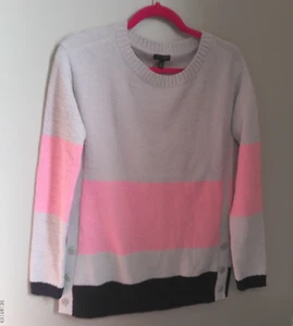 TALBOTS WOMENS XS FUZZY WOMENS SWEATER GRAY & PINK - Picture 1 of 5