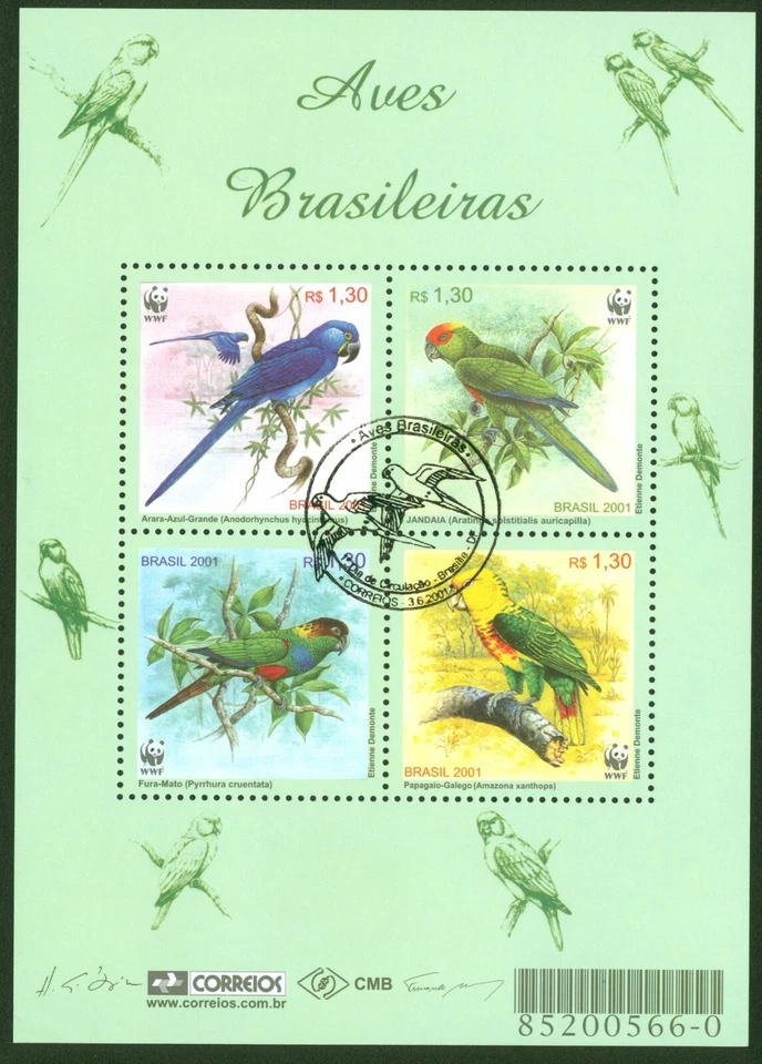 Brasil's Birds-Worldwide Nature fund-BR stamp 2001-Scott#2799 a-d/RHM B-119 FDOI - Image 1 of 1