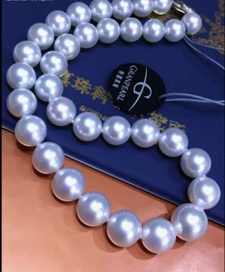 HUGE 18"12-14mm natural round south sea genuine white round pearl necklace AAA18 - Picture 1 of 2