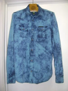 VTG DIESEL MENS Lg L/S MOTTLED BLUE NYLON WESTERN PEARL SNAP SHIRT - Picture 1 of 16