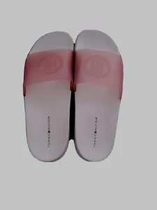 New! Tommy Hilfiger Women’s Fluoro Slides Flat Sandals Sz 6M Pink White Slip-on - Picture 1 of 6